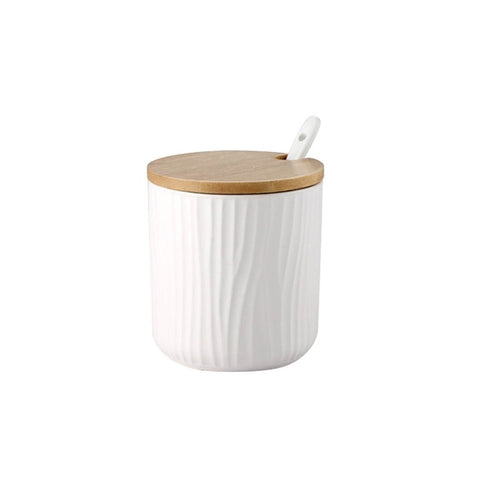Round Ceramic  with Bamboo Lid for Serving Tea Coffee Spice